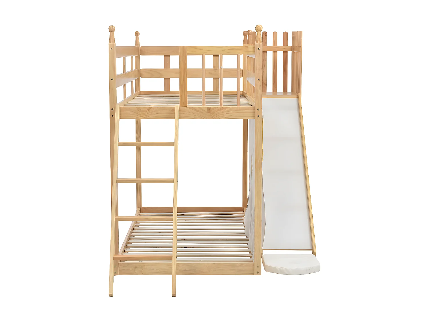Lit cabane avec rideau de lit, toboggan et étagère, Naturel 90x200 cm - Sweiko