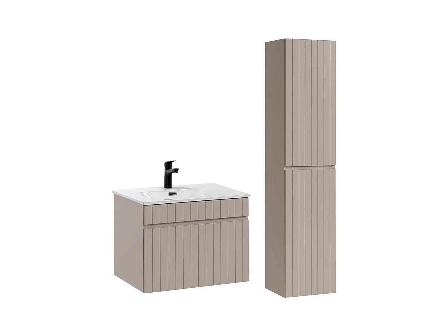 Ensemble meuble simple vasque encastrée 60cm et colonne Zelie Cachemire