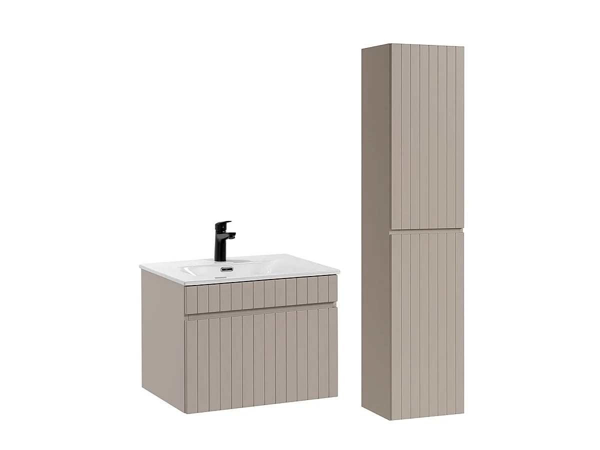 Ensemble meuble simple vasque encastrée 60cm et colonne Zelie Cachemire