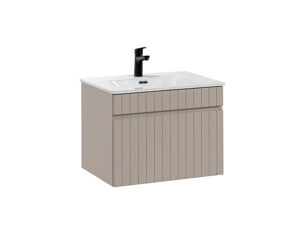 Ensemble meuble simple vasque encastrée 60cm et colonne Zelie Cachemire