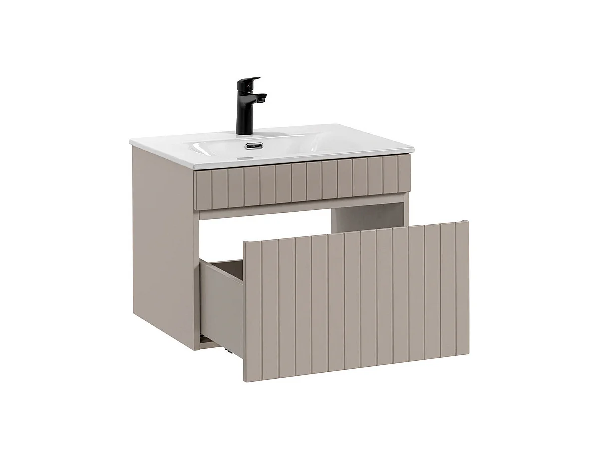 Ensemble meuble simple vasque encastrée 60cm et colonne Zelie Cachemire