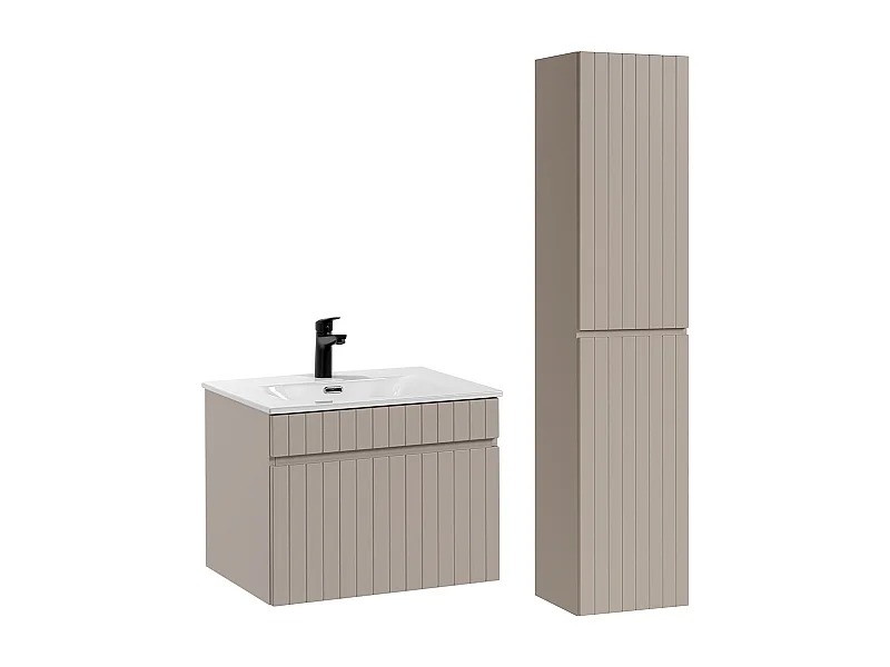 Ensemble meuble simple vasque encastrée 60cm et colonne Zelie Cachemire