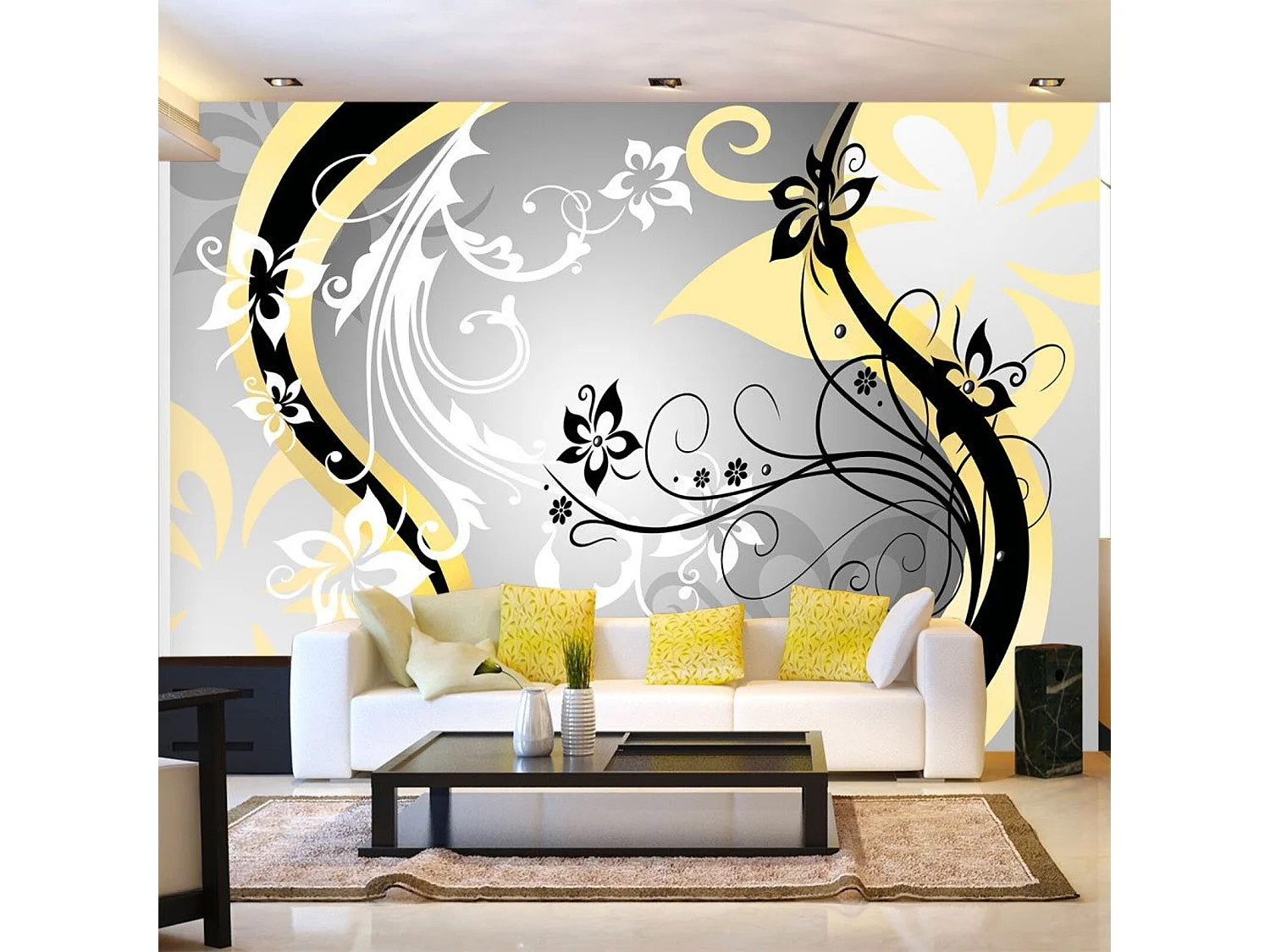 Papier peint art-fleurs jaune - 200 x 140 cm