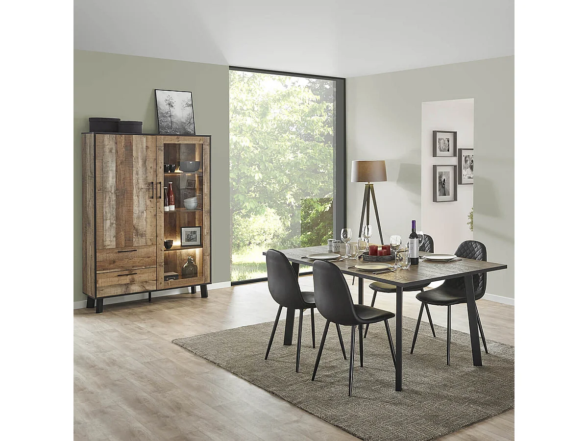 KARMINA - Table de Repas Aspect Bois et Métal 180cm