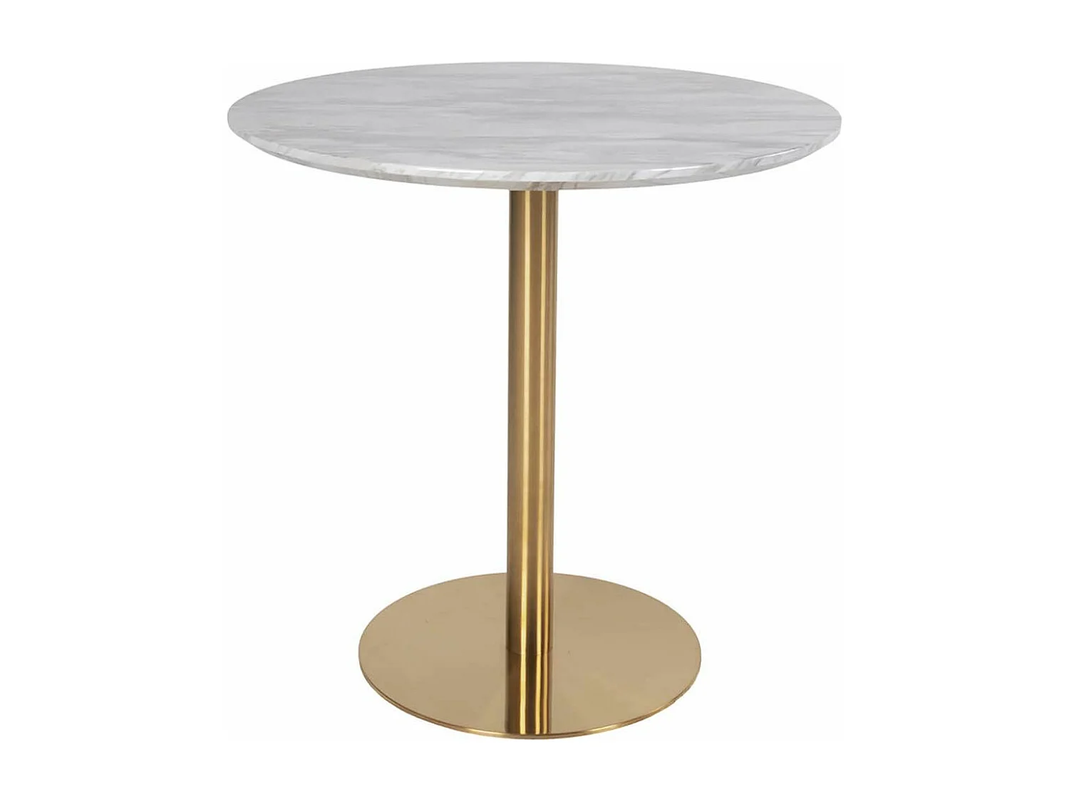 TYROL - Table Repas Ø90cm Plateau MDF Aspect Marbré et Pied Métal Doré