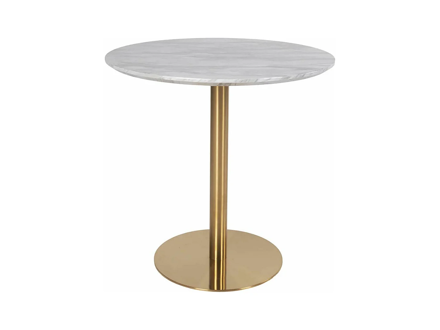 TYROL - Table Repas Ø90cm Plateau MDF Aspect Marbré et Pied Métal Doré