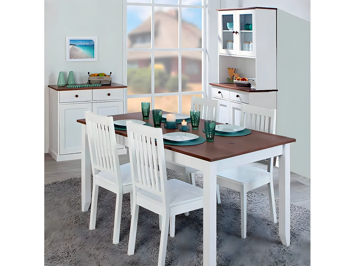 SOCOA - Table Rectangulaire Bois Massif Vernis Sepia et Blanc