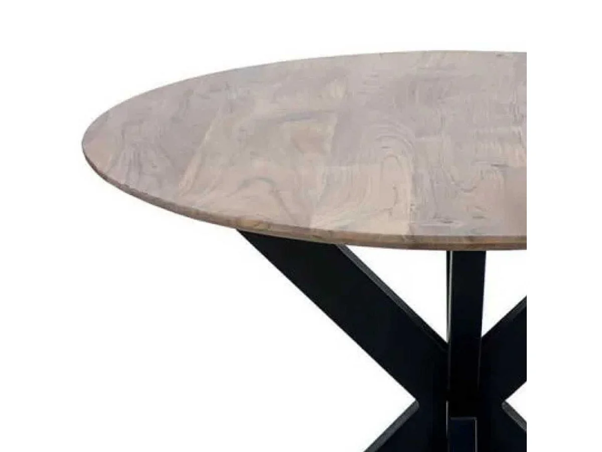 MYRIAM - Table de Repas Ronde Bois et Acier Noir Mat
