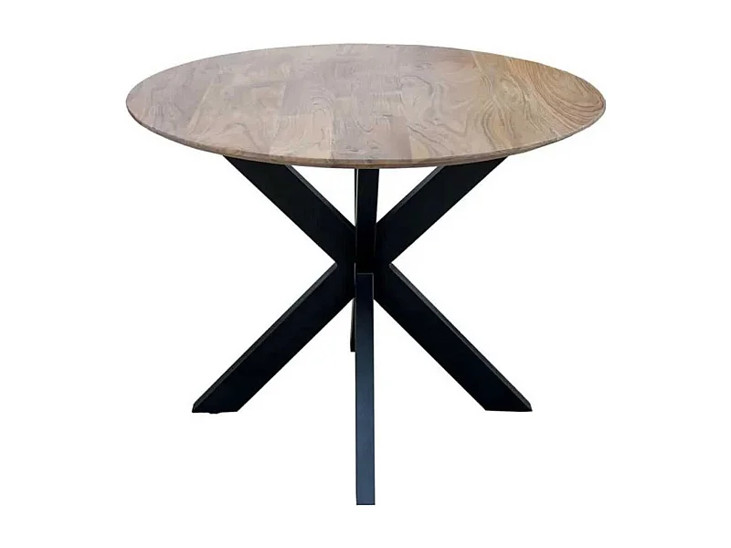 MYRIAM - Table de Repas Ronde Bois et Acier Noir Mat
