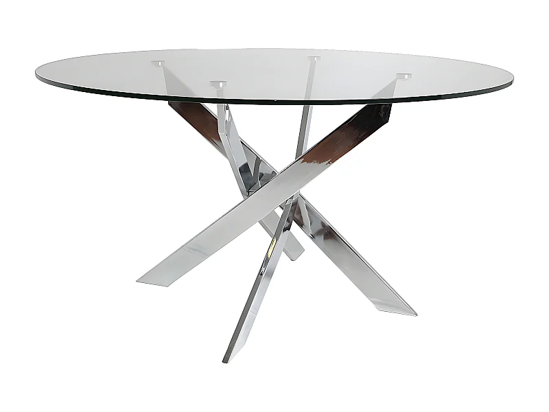 RITHA - Table Ronde 140cm Pieds Chromés et Plateau en Verre