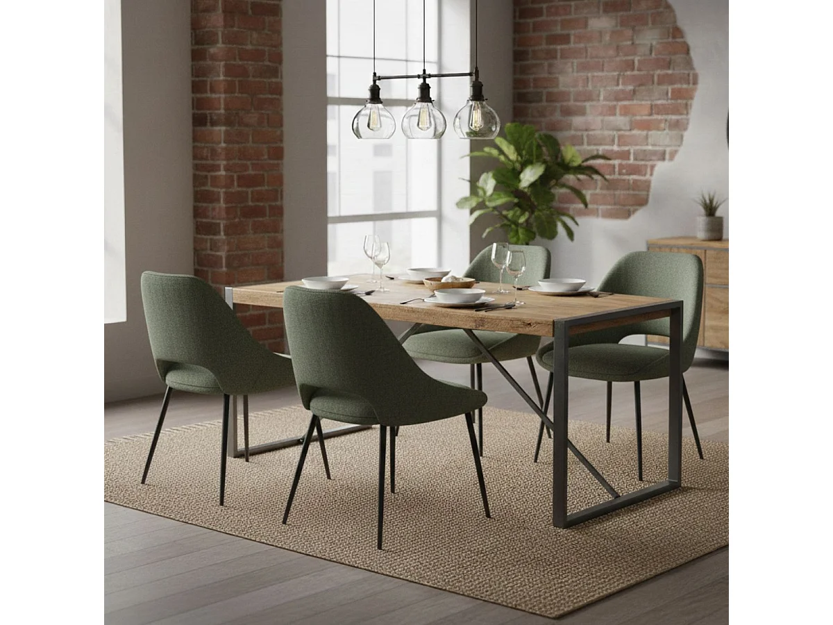 PALISSA - Table de Repas 180cm Bois et Acier Patiné