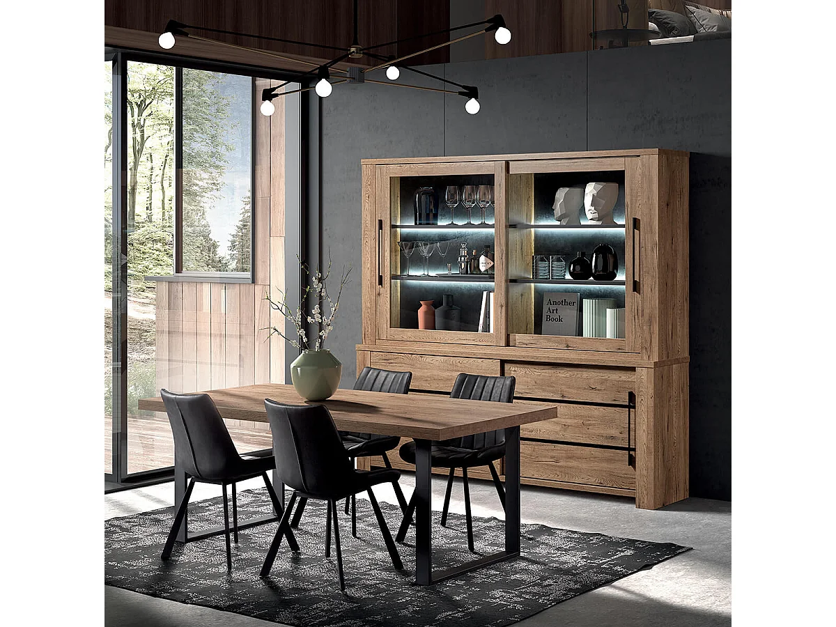 NILLA - Table 170cm Aspect Bois Piètement U Métal Poudré Noir