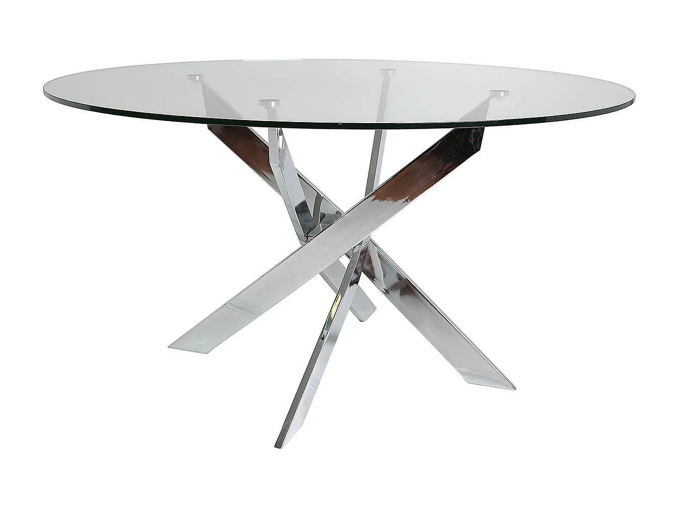 RITHA - Table Ronde 120cm Pieds Chromés et Plateau en Verre
