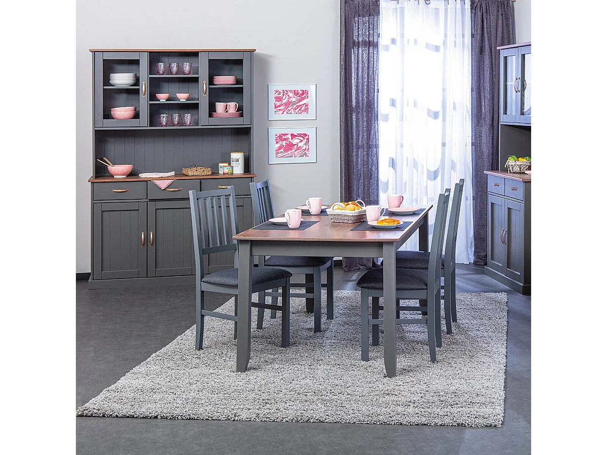 MELINA - Table Repas Rectangulaire Coloris Gris et Naturel