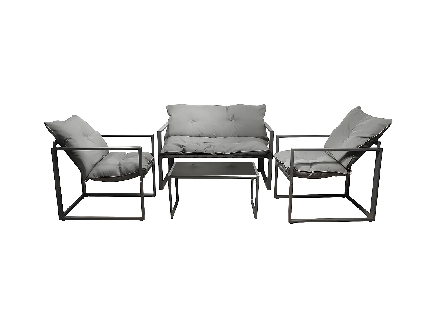 PIANA - Salon de Jardin 4 Pièces Piètement Métal Gris