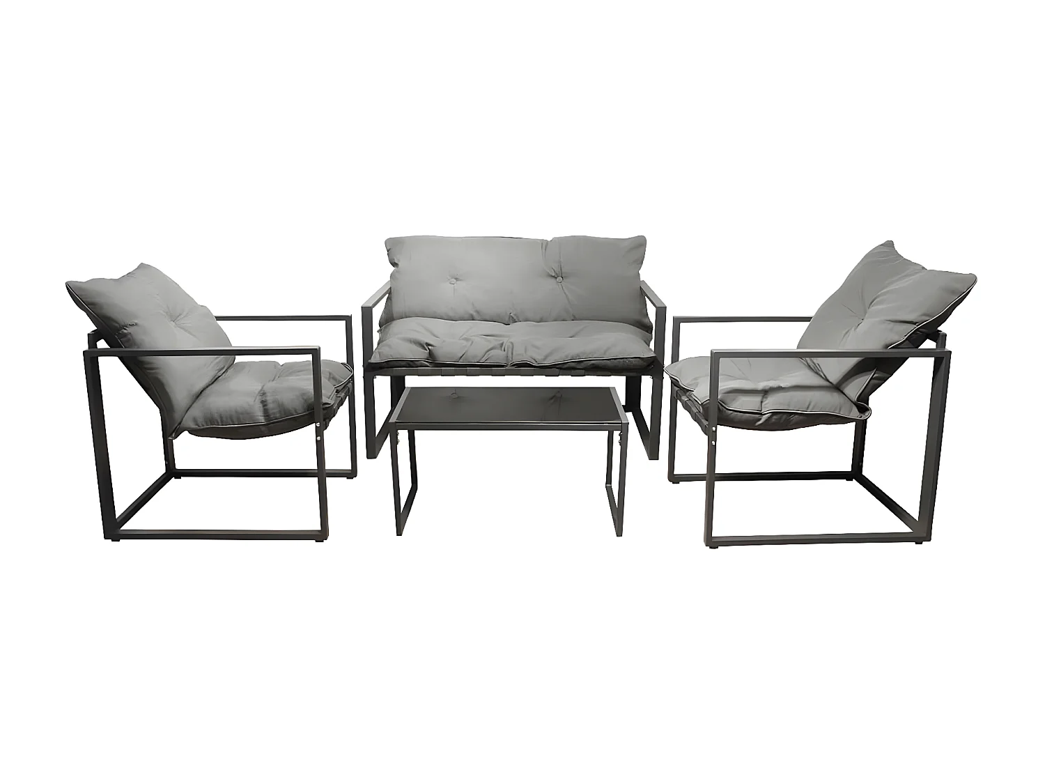 PIANA - Salon de Jardin 4 Pièces Piètement Métal Gris