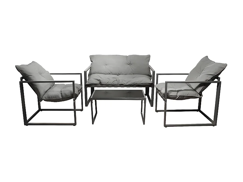 PIANA - Salon de Jardin 4 Pièces Piètement Métal Gris