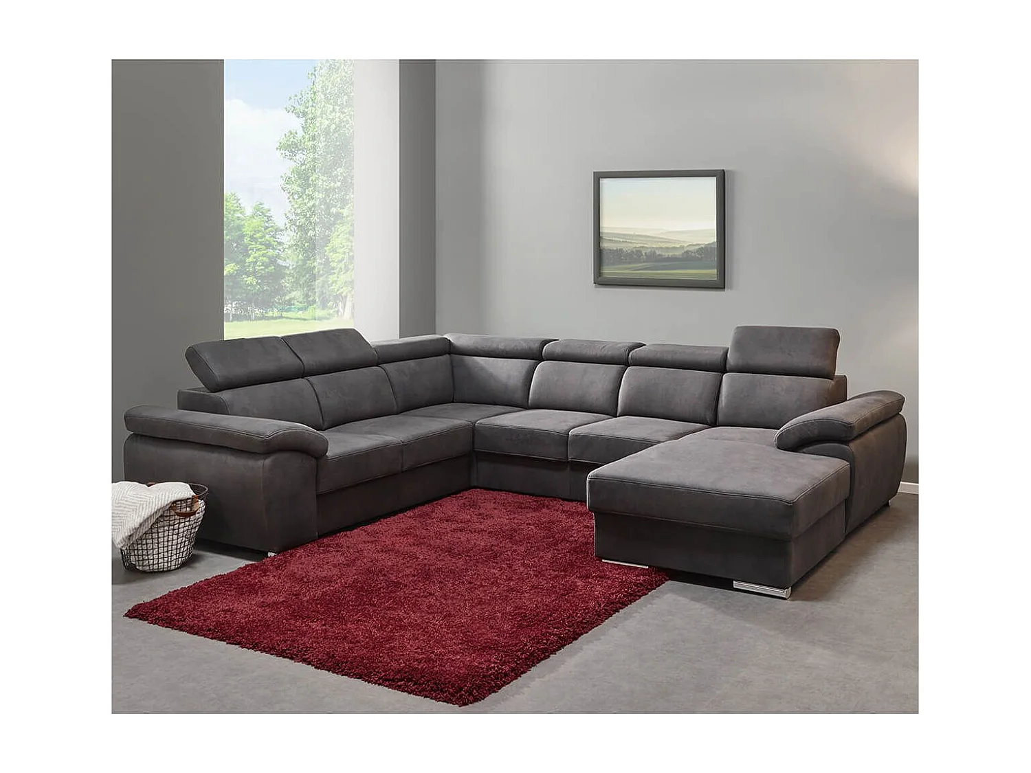 BRUGES - Canapé d'Angle Gauche 7 Places Gris