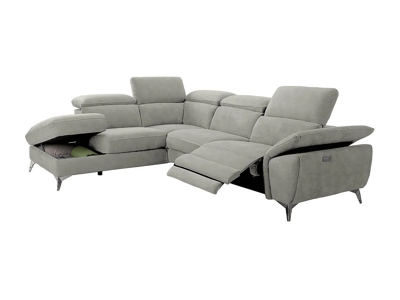 TOLEDO - Canapé d'Angle Gauche 1 Relax Electrique Gris Clair