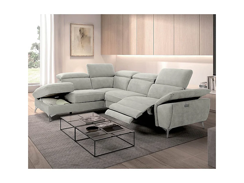 TOLEDO - Canapé d'Angle Gauche 1 Relax Electrique Gris Clair