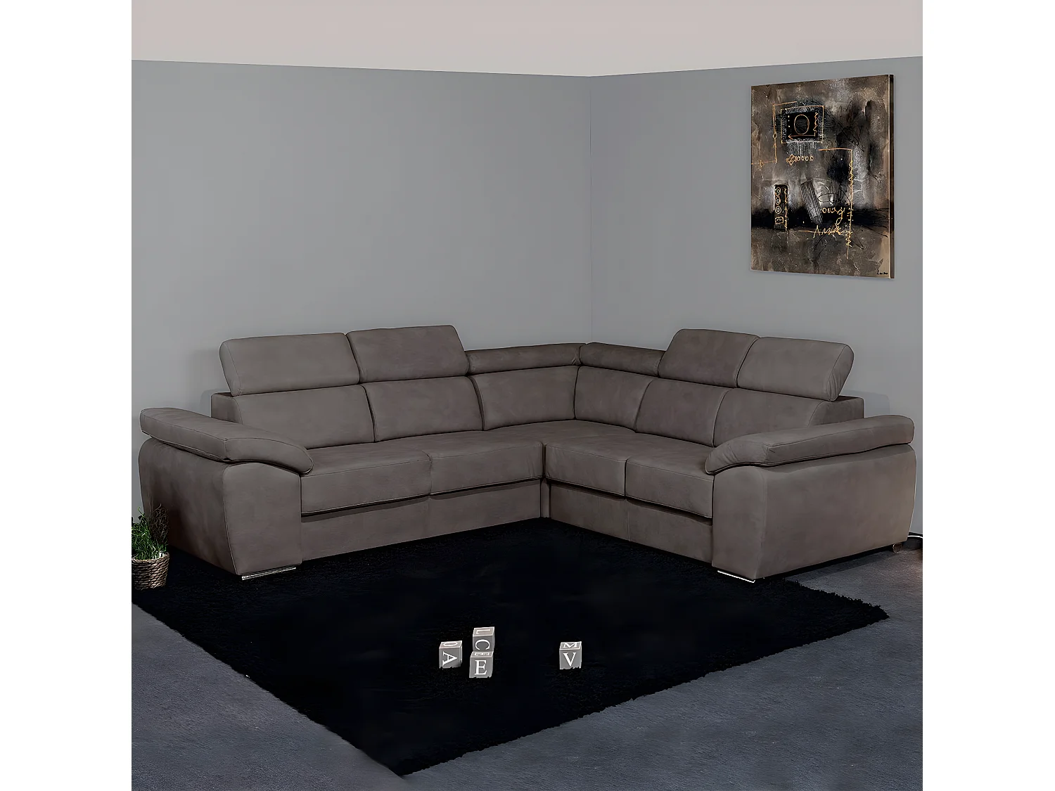 BRUGES - Canapé d'Angle 5 Places Coloris Gris Eléphant