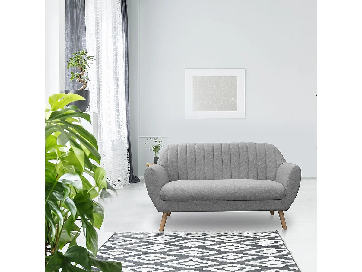 DELYAN - Canapé 2 Places Design Tissu Gris
