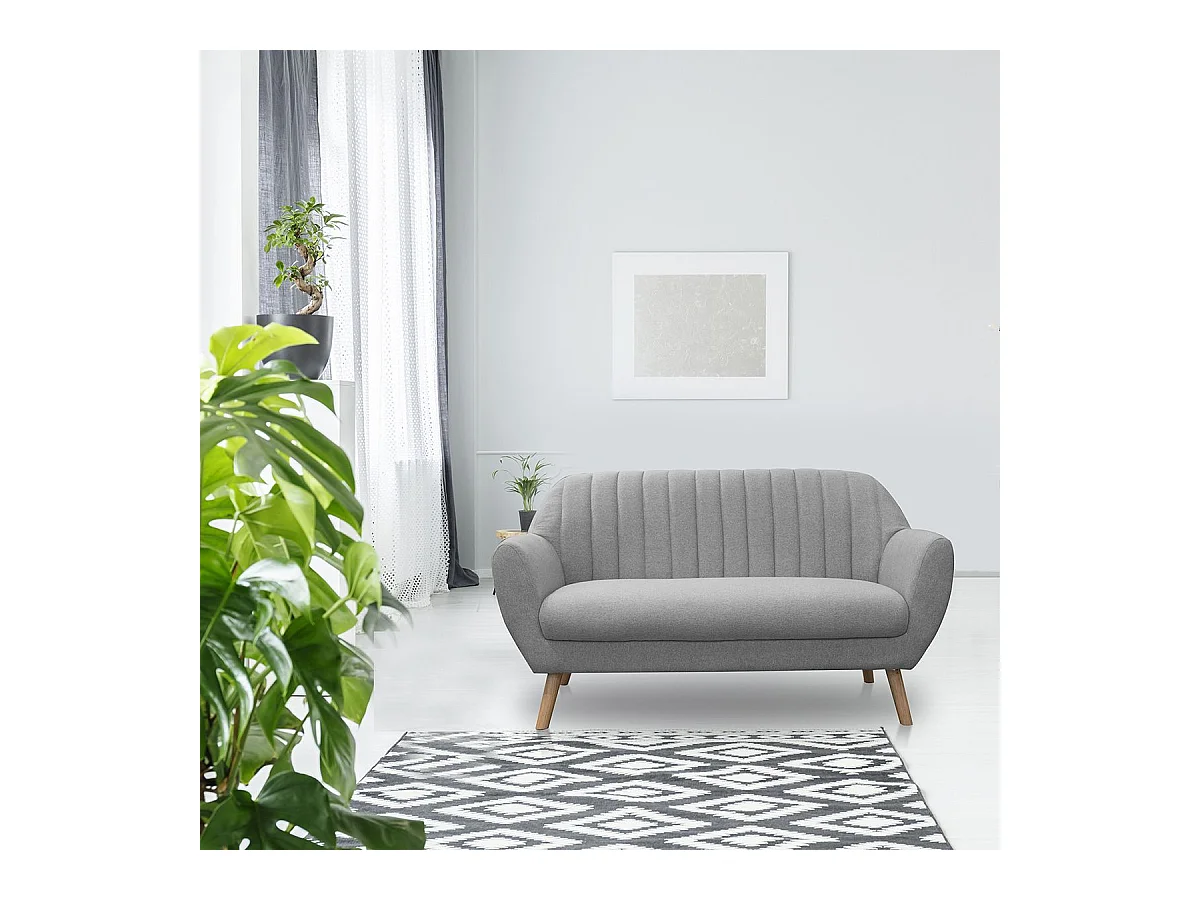 DELYAN - Canapé 2 Places Design Tissu Gris