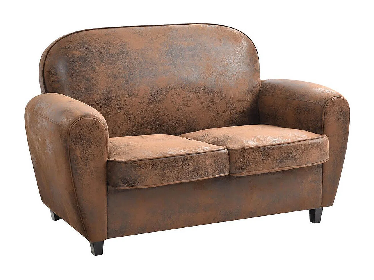 GANSSI - Canapé Club 2 Places Marron Aspect Cuir Vieilli