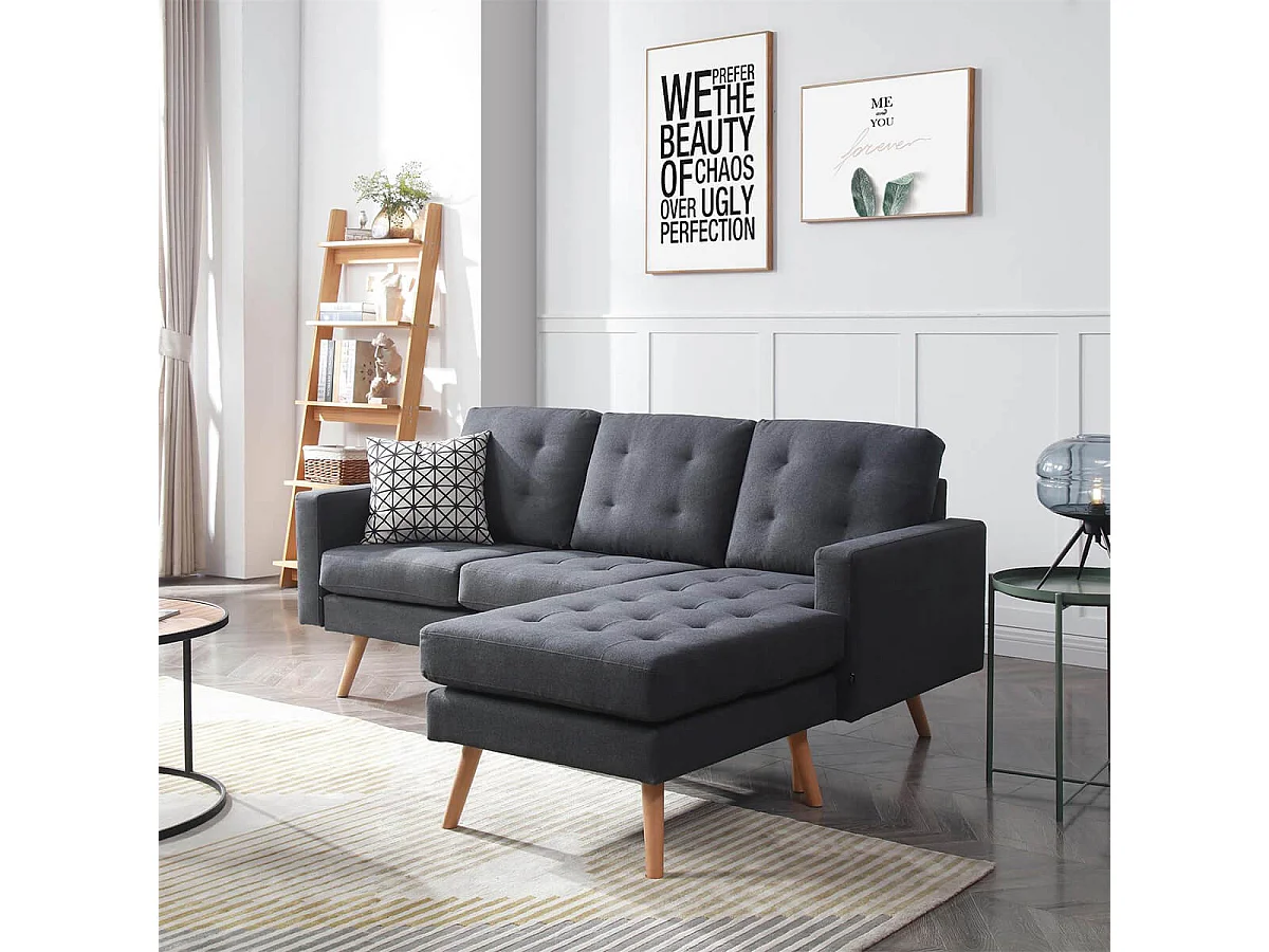 KULMA - Canapé d'Angle Réversible Gris Foncé Capitonné