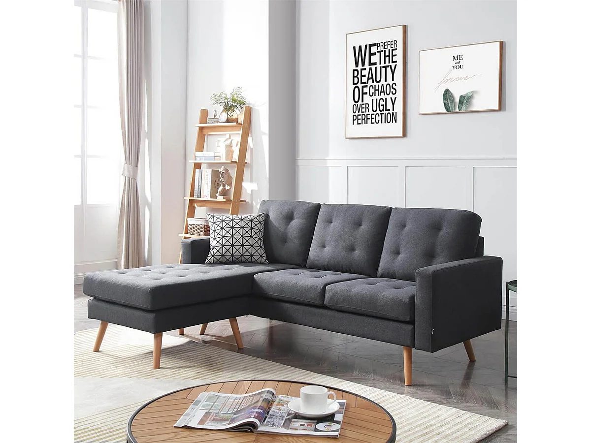 KULMA - Canapé d'Angle Réversible Gris Foncé Capitonné