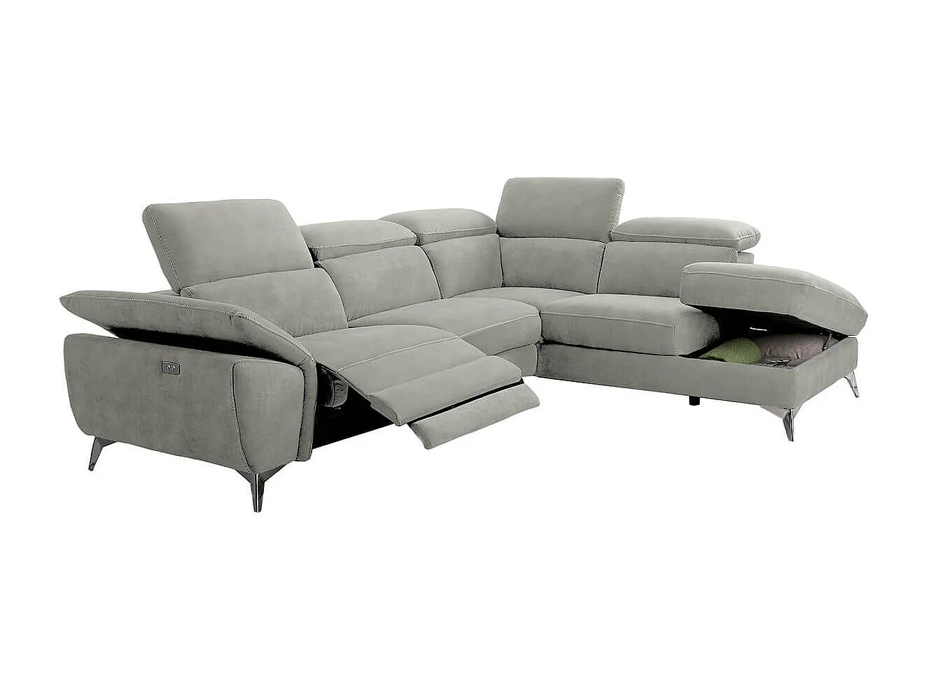 TOLEDO - Canapé d'Angle Droit 1 Relax Electrique Gris Clair