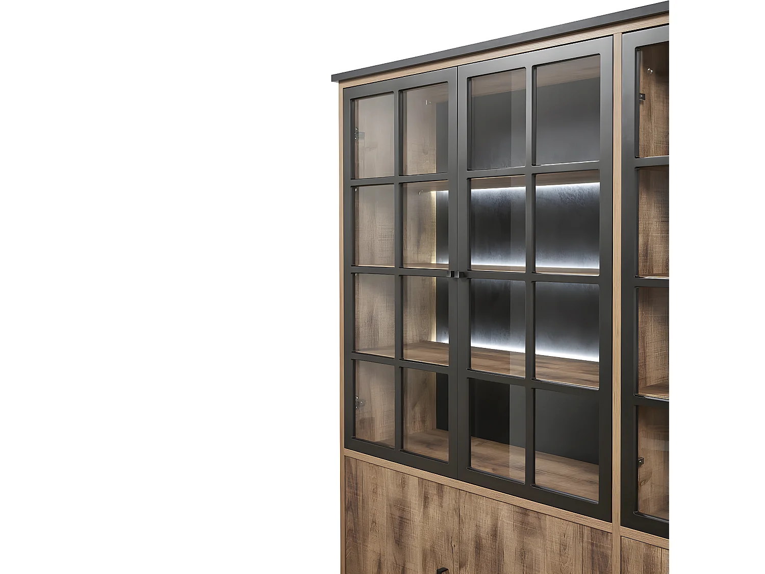 JENNA - Bibliothèque 8 Portes Aspect Bois et Métal Noir