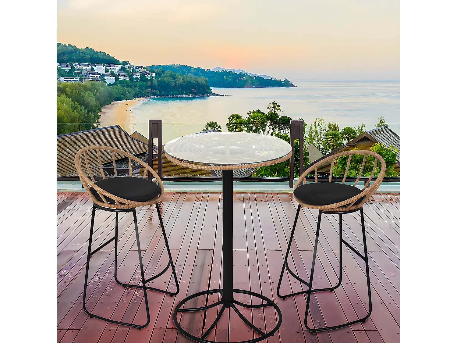 JAKARTA - Table Mange-Debout Noire avec Plateau en Verre