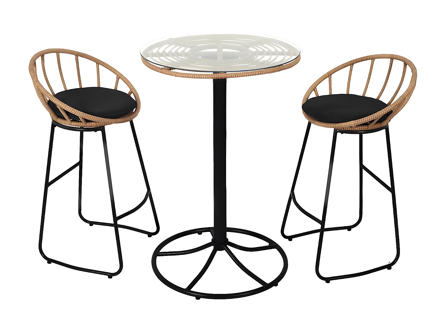 JAKARTA - Table Mange-Debout Noire avec Plateau en Verre