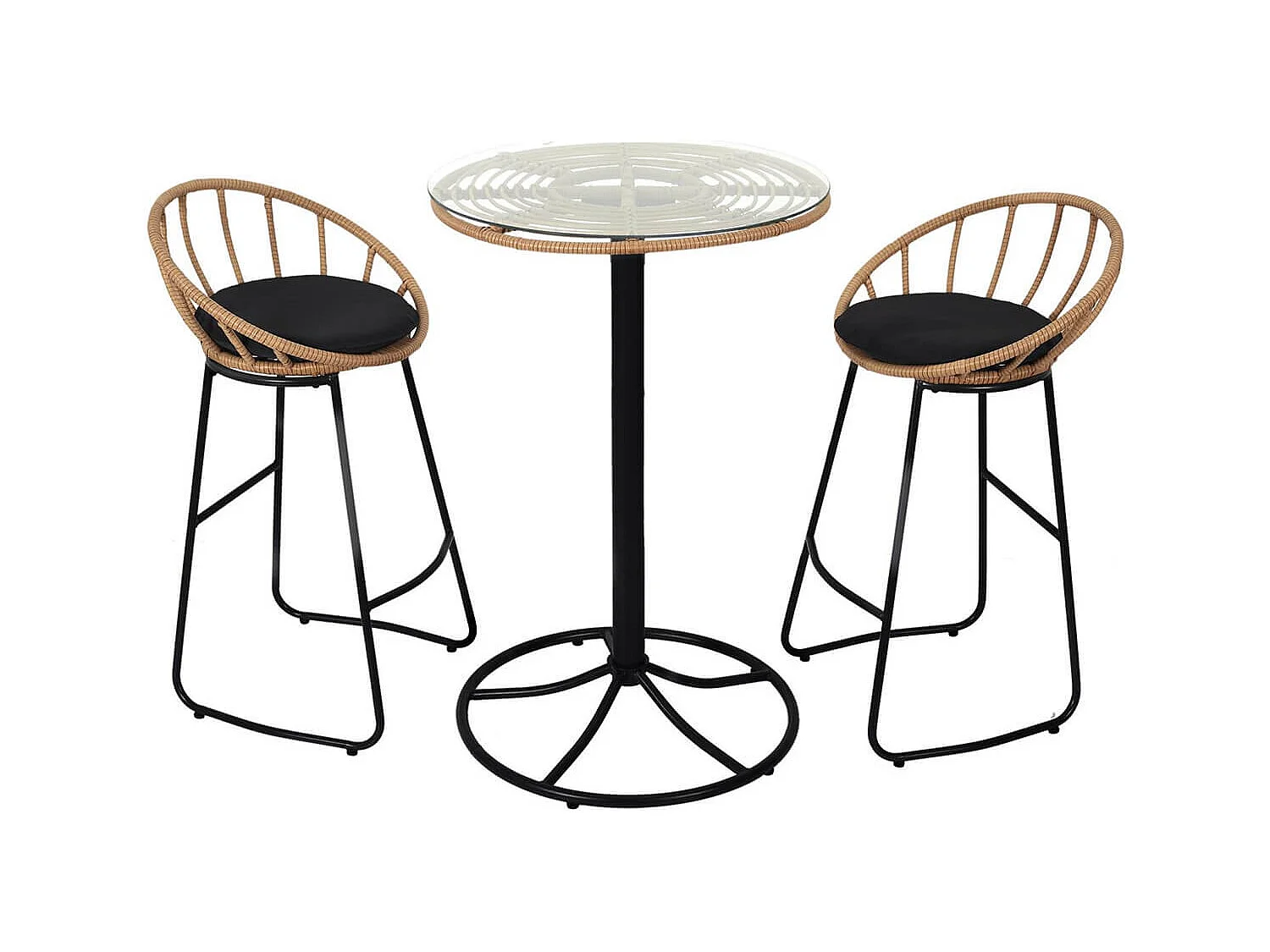 JAKARTA - Table Mange-Debout Noire avec Plateau en Verre