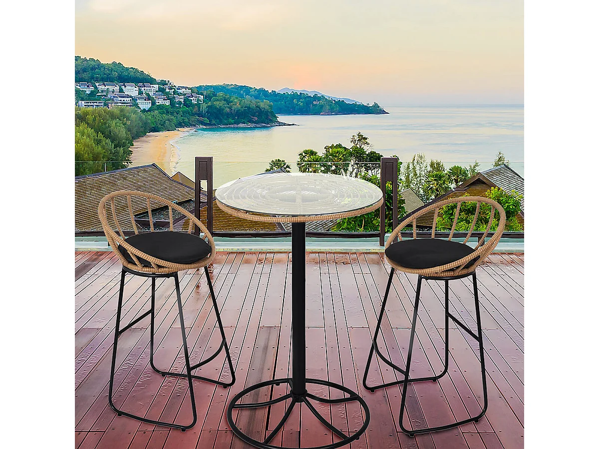 JAKARTA - Table Mange-Debout Noire avec Plateau en Verre