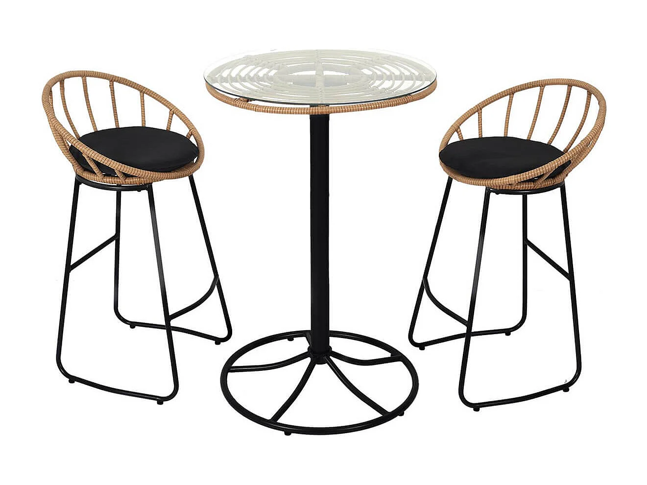 JAKARTA - Table Mange-Debout Noire avec Plateau en Verre