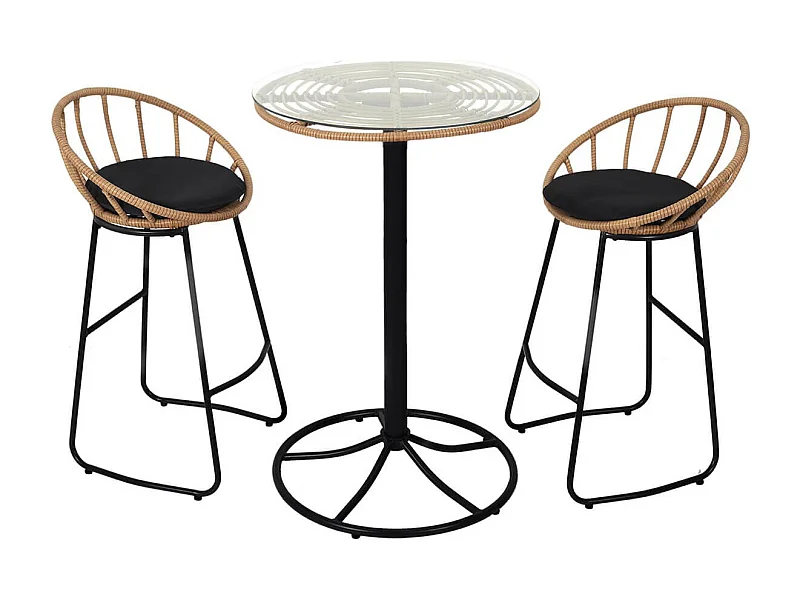 JAKARTA - Table Mange-Debout Noire avec Plateau en Verre