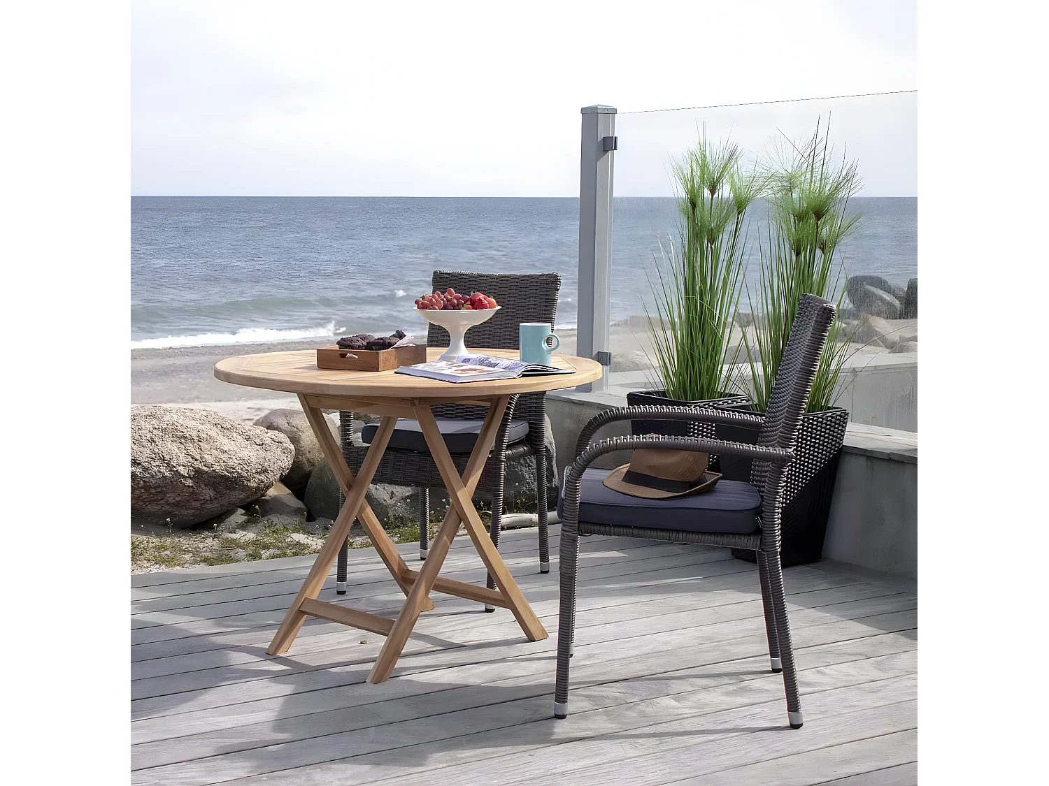 DESTIN - Table Jardin Ronde Ø100cm Teck Naturel