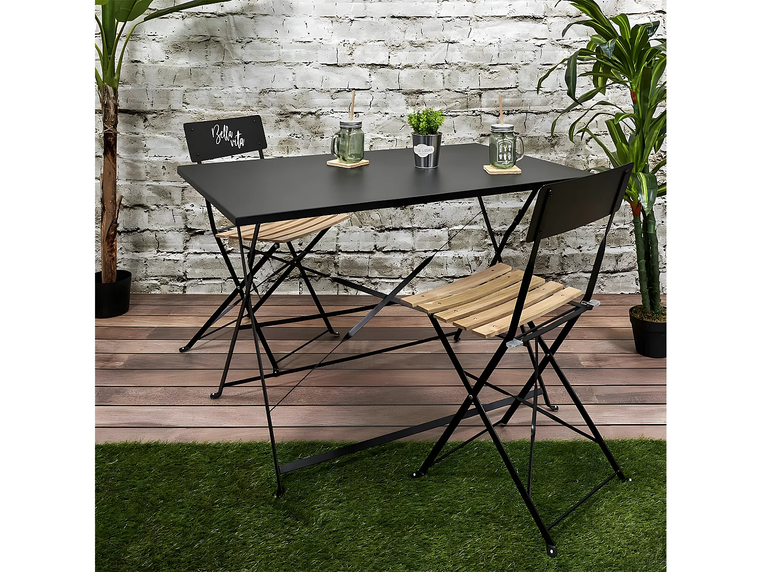 MALAM - Table de Repas Rectangulaire Pliante Noire