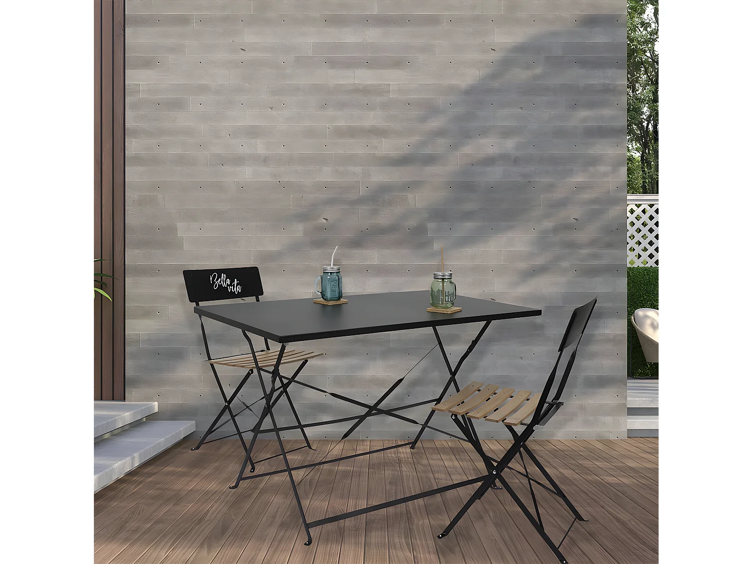 MALAM - Table de Repas Rectangulaire Pliante Noire