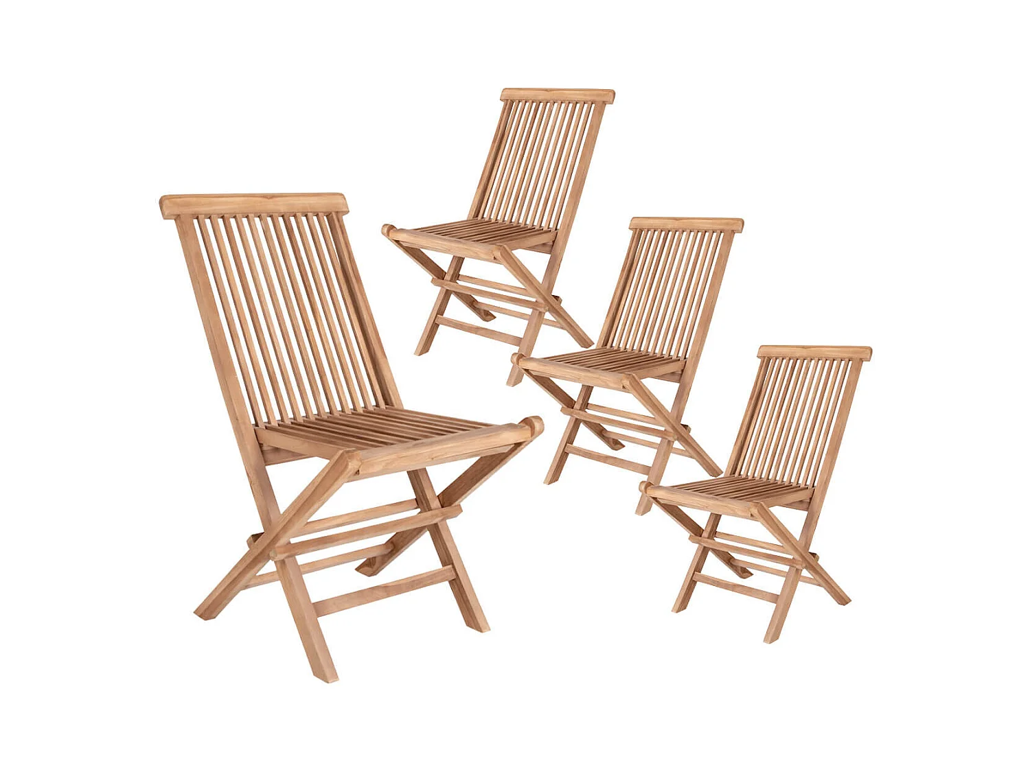 HORIZON - Lot de 4 Chaises de Jardin en Teck Massif Naturel