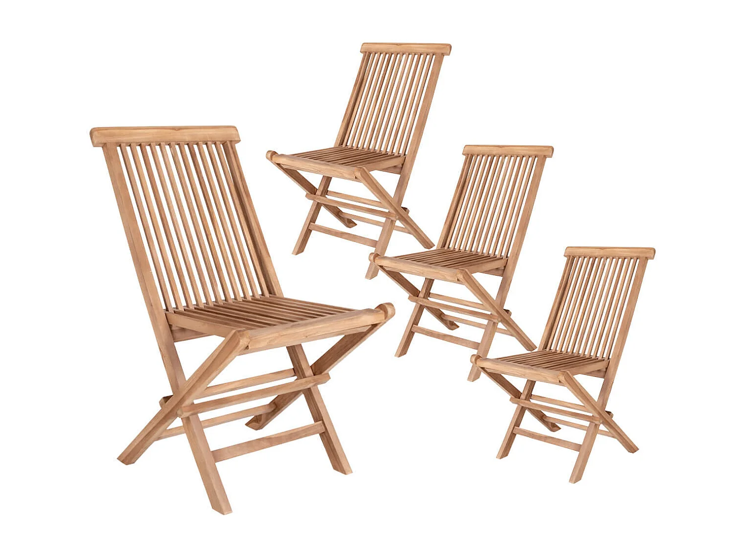 HORIZON - Lot de 4 Chaises de Jardin en Teck Massif Naturel