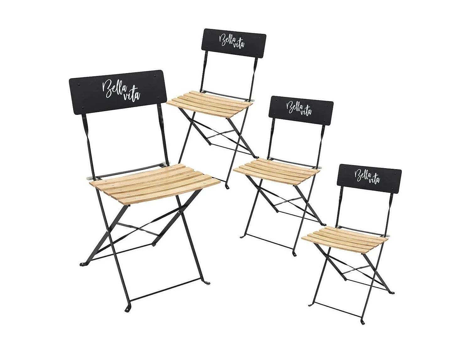 MALAM - Lot de 4 Chaises Pliantes Noires Motif Bella Vita
