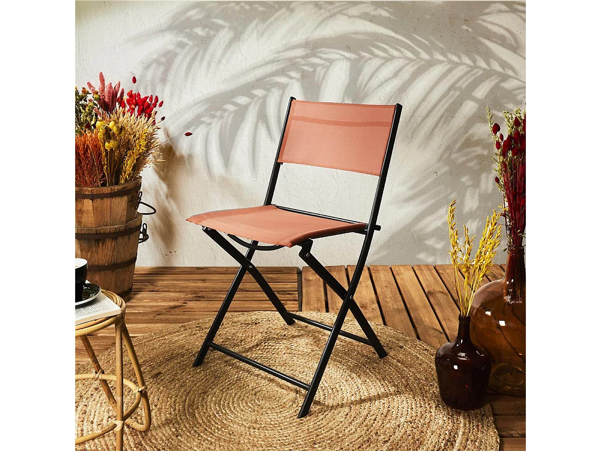 MELOM - Lot de 4 Chaises Pliantes Textilène Terracotta