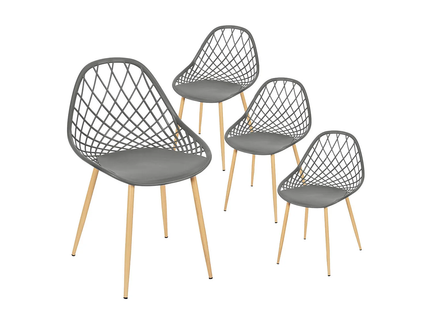 TRESSIE - Lot de 4 Chaises Grises Coque Arrondie