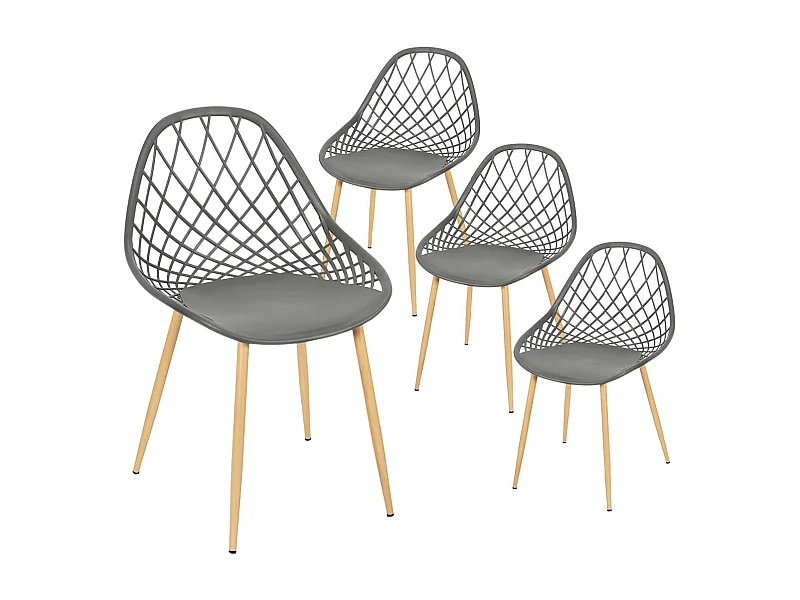 TRESSIE - Lot de 4 Chaises Grises Coque Arrondie