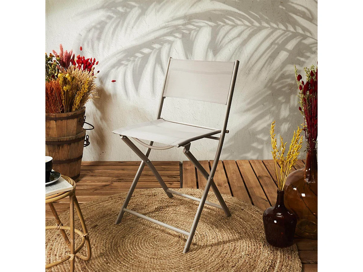 MELOM - Lot de 4 Chaises Pliantes Textilène Gris Taupe