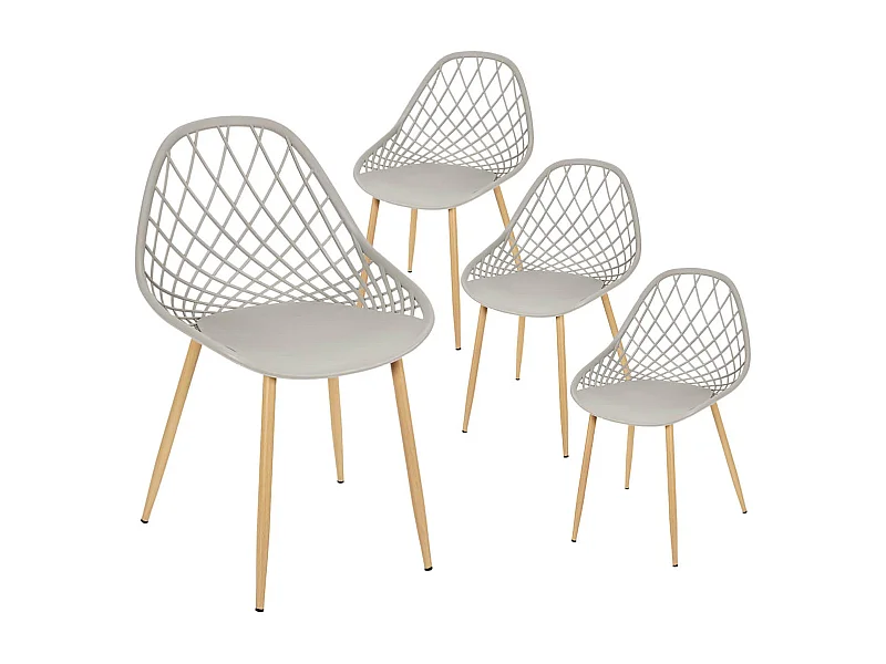 TRESSIE - Lot de 4 Chaises Gris Taupe Coque Arrondie