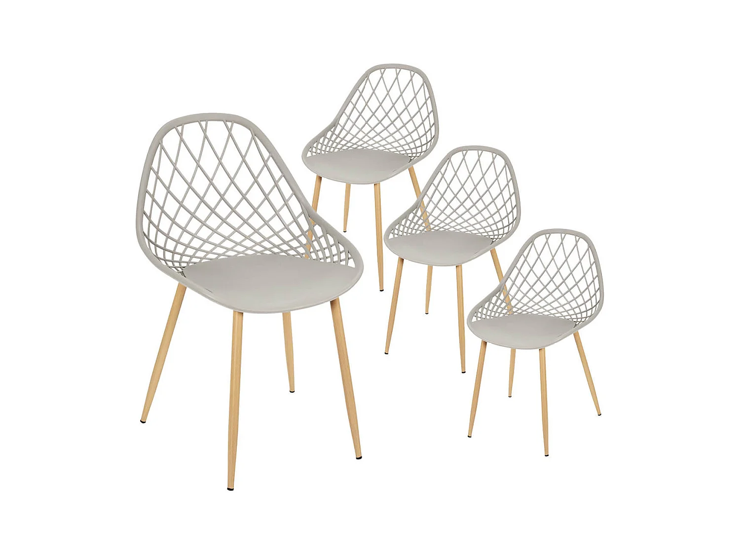 TRESSIE - Lot de 4 Chaises Gris Taupe Coque Arrondie